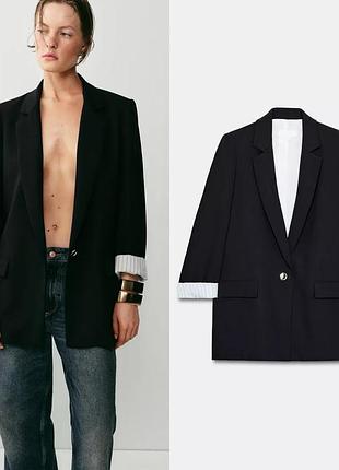 Жіночий чорний піджак блейзер оверсайз з манжетами на рукавах zara розмір xl