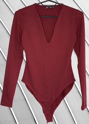 Женское терракотовое боди zara s 36 38 42 44 зара облегающее боди с длинным рукавом и v-вырезом рыжее трикотажное боди zara s 42 44