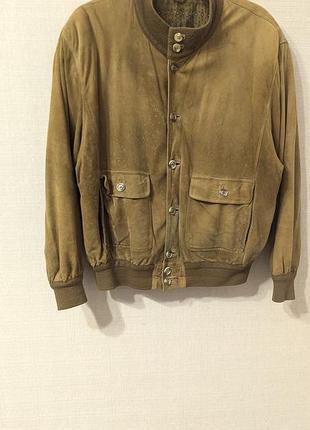 Мужская замшевая кожаная куртка бомбер pelle artigiana made in italy р.52