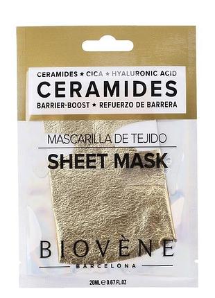 Тканинна маска для обличчя biovene ceramides barrier-boost glam sheet mask з керамідами, цика та гіалуроновою кислотою  об'єм становить 20 мл😍🛍️💐
