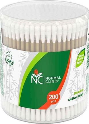 Ватные палочки (дерево) 200шт бамбук (круглая коробка) тм normal clinic
