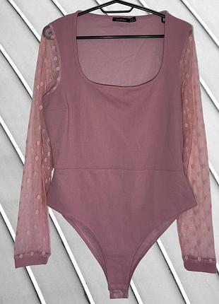 Женское розовое боди boohoo utho 12 m 38 40 44 46 буха розовое облегающее боди с сетчатыми рукавами в горошек и вырезом boohoo u12 46