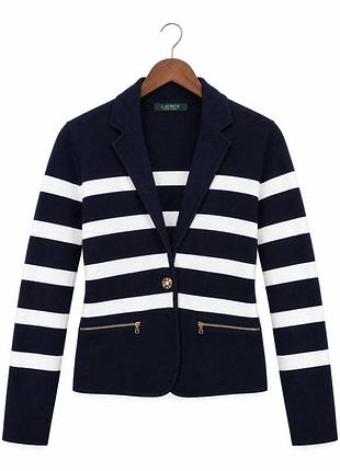 Жіночий в'язаний блейзер / кардиган ralph lauren оригінал s-m синьо-білий