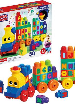 Mega bloks музичний потяг abc з кубиками з літерами що відтворює реалістичні звуки та музику fwk22