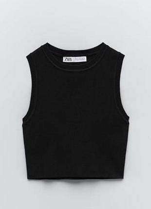 Чорний трикотажний топ без рукавів zara