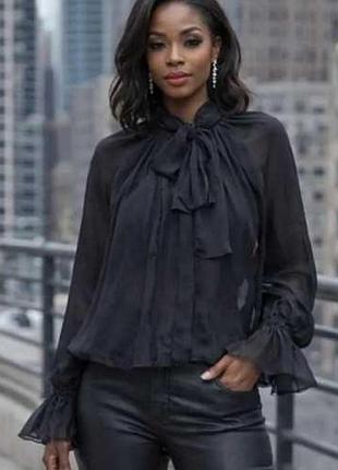 Женская шифоновая блузка h&m с воротником-бантом (tie-neck chiffon blouse).