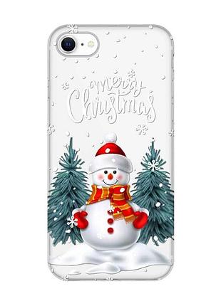 Прозрачный чехол на iphone 7/iphone 8 снеговик (принт 152)