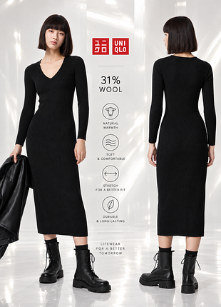 Uniqlo платье миди в рубчик с шерстью