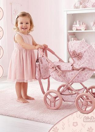 Рожева коляска для ляльок з глибоким гондолою складна сумка kinderplay