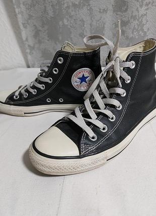 Кеди унісекс converse all star чорні шкіряні високі