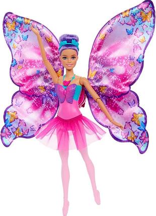 Barbie метелик-балерина лялька 2 в 1 з трансформацією розкладними крильцями фіолетовим волоссям прикрасою та знімною спідницею