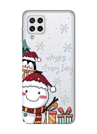 Прозрачный чехол на samsung galaxy m32 / m22 / a22 4g снеговик и пингвин (принт 156)