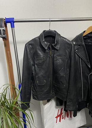 Куртка naf naf real leather шкіряна бомбер стильний актуальний 3