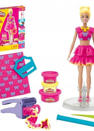 Play-doh лялька barbie fashionista з фальбанками та кокардками hasbro g1361