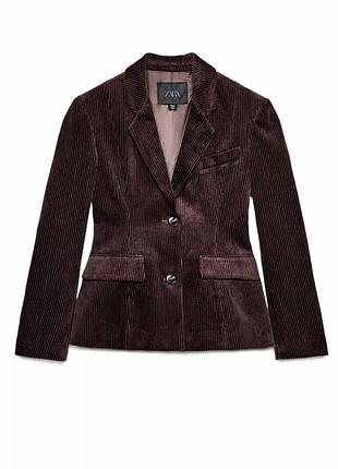 Жакет/піджак жіночий zara вельветовий приталений шоколадний розмір s