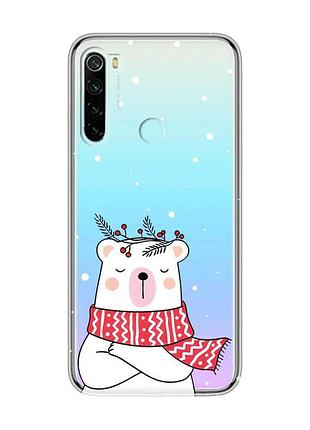 Прозорий чохол на xiaomi redmi note 8 ведмідь у шарфі (принт 147)