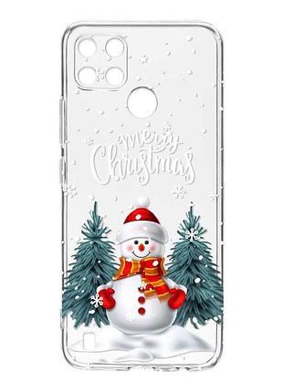 Прозрачный чехол на realme c21y снеговик (принт 152)