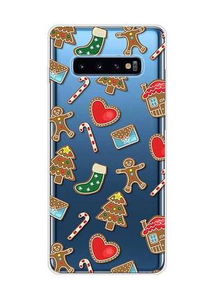 Прозрачный чехол на samsung galaxy s10 plus рождественский фон (принт 181)