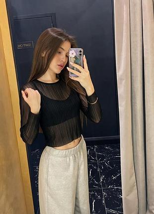 Сетчатый лонгслив черный плиссе 🖤 хорошо тянется ✨ shein m 🔍 прозорий топ кофтинка сітка