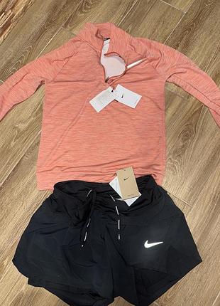 Спортивний костюм жіночий nike з лонгслівом та шортами, персиковий, чорний