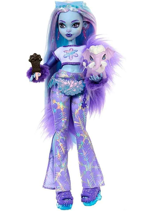 Monster high abbey bominable лялька базова йеті + фігурка маленького мамонта та тематичні аксесуари hnf64