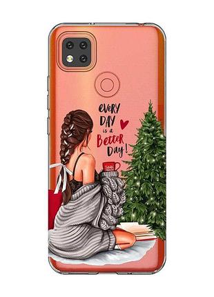 Прозрачный чехол на xiaomi redmi 9c девушка возле ёлки (принт 186)