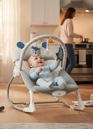Лежачок-качалка 2в1 для немовлят кошик з вібрацією іграшки ricokids
