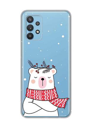 Прозрачный чехол на samsung galaxy a32 медведь в шарфе (принт 147)