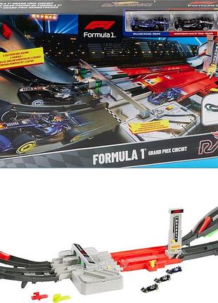 Hot wheels набір іграшкових автомобілів формула 1 grand prix трек з 3 автомобілями 1:64 та 2 режимами гонок з двигуном jlb13