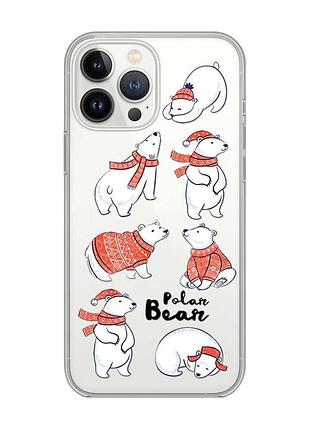 Прозрачный чехол с защитой камеры на iphone 14 pro max мишки (принт 145)