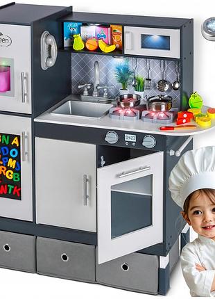 Дерев'яна велика дитяча кухня kinderplay зі світлом та звуком преміум модель