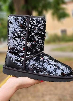 Жіночі уггі з блискучими двосторонніми паєтками ugg classic short sequin оригінал, 38р. на стопу 24 см