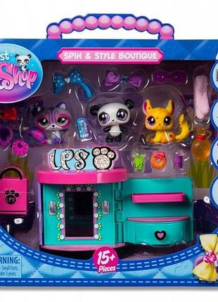 Littlest pet shop стильний бутік комплект з 3 тваринок шафа 3-пак аксесуарів