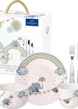 Villeroy & boch boho kids "walk like an elephant" набір дитячого посуду 7 шт. порцеляна та столові прибори з нержавіючої сталі