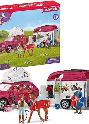 Schleich horse club подорож автомобілем з причепом для коней 42535 з ганною татом конем та аксесуарами подарунок для дітей від 5