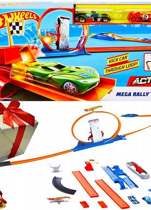 Hot wheels набір треків мега рейд петля + 2 машинки fvj21 іграшка на подарунок