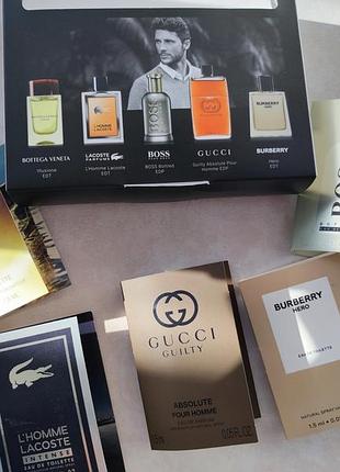 Набір чоловічих парфумів пробники boss gucci burberry lacoste bottega veneta