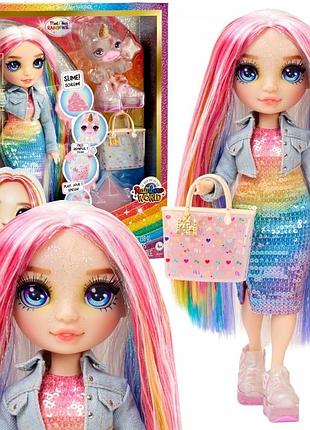 "amaya raine лялька-веселка rainbow high з блискучим модним слаймом-тваринкою"