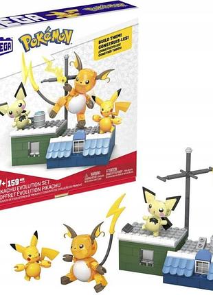 Мега набір pokemon construx з набором для еволюції pichu pikachu raichu з 159 елементами