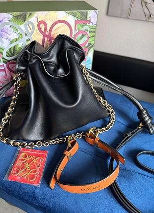 Loewe premium bag брендовая сумка мешок натуральная кожа люкс с цепью черная