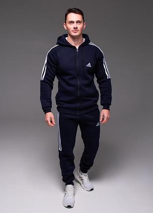Чоловічий утеплений костюм adidas з капюшоном штани на манжеті