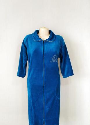 Жіночий велюровий халат на блискавці з кишенями