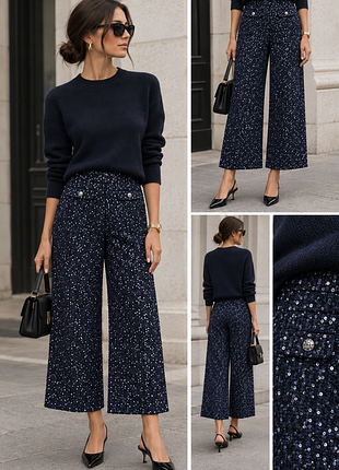 Укороченные джинсы river island petite c пайетками и широкими штанинами, темно-синего цвета wide leg