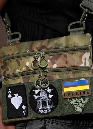 Сумка-кобура мультикам наплічна з липучкою для шевронів, тактична сумка чоловіча з кордури
