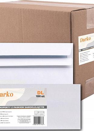Конверти офісні білі без віконця 1000шт darko клейкі 110x220