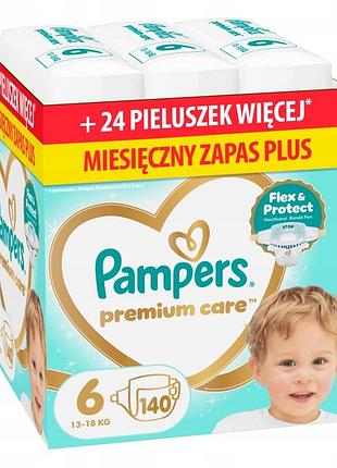 Підгузки pampers premium care 6 13-18 кг 140 шт. місячний запас plus