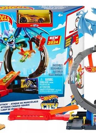 Іграшковий набір hot wheels zestaw pętla nietoperza з петлею запуском та автомобілем