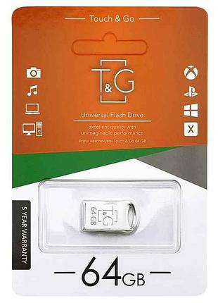 Флешка usb 64gb 2.0 105 metal сталева (коротка) тм tg