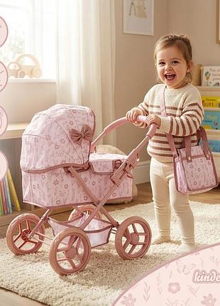 Візок для ляльок kinderplay глибокий гондола з сумкою складний рожевий