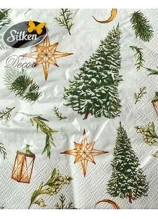 Салфетки с рисунком новый год 18шт бумажные зимняя ялинка 33*33 3слой тм silken